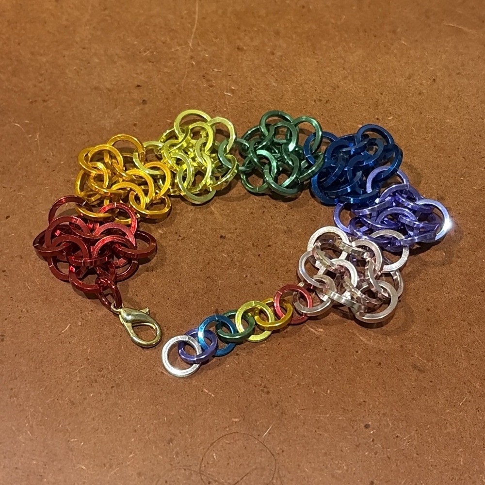 Gay Pride Rainbow Shaggy Loop Bracelet Metal Adjustable 7-9"